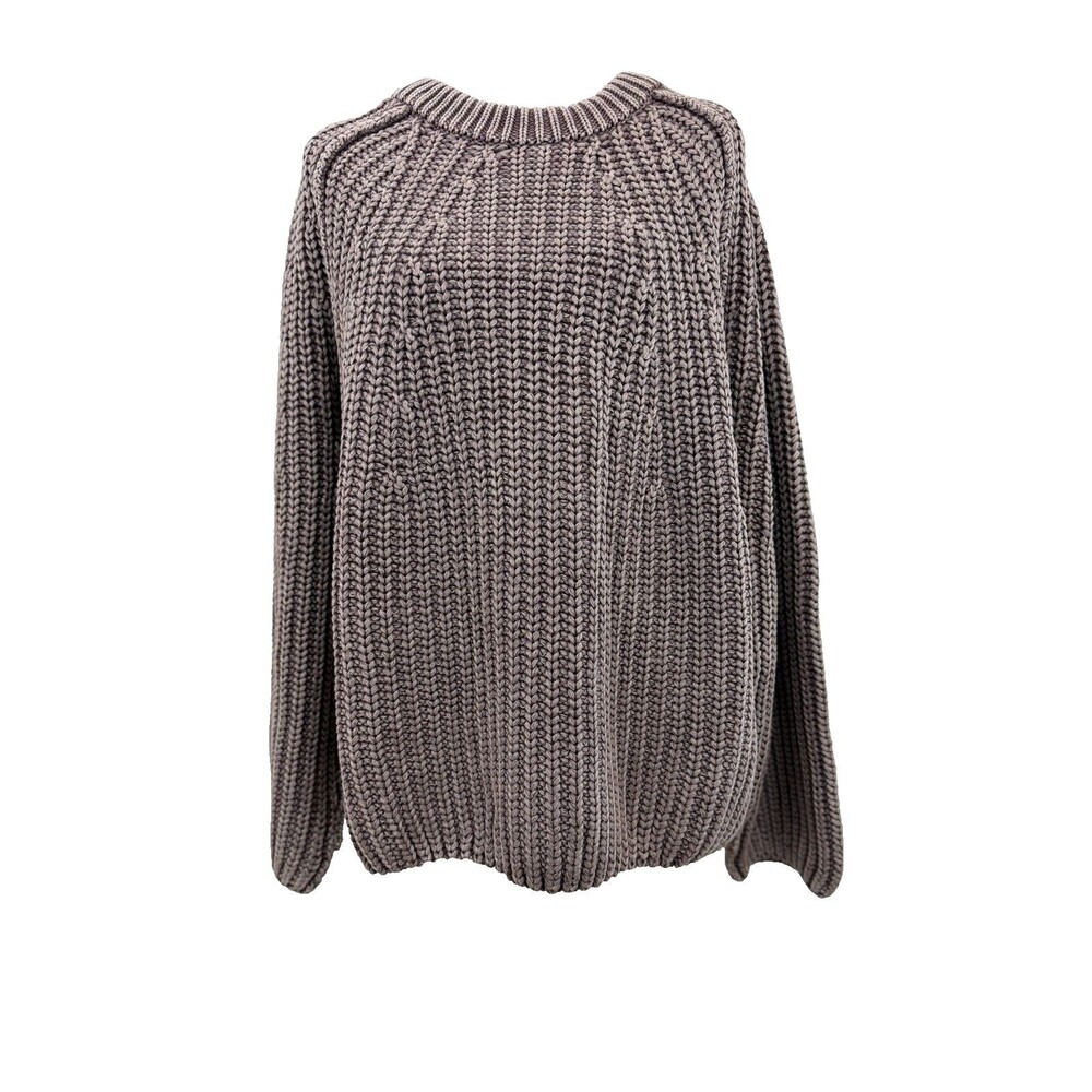 Free People Chunky Knit Sweater Womens M Brown Crew Neck Long Sleeve Pull